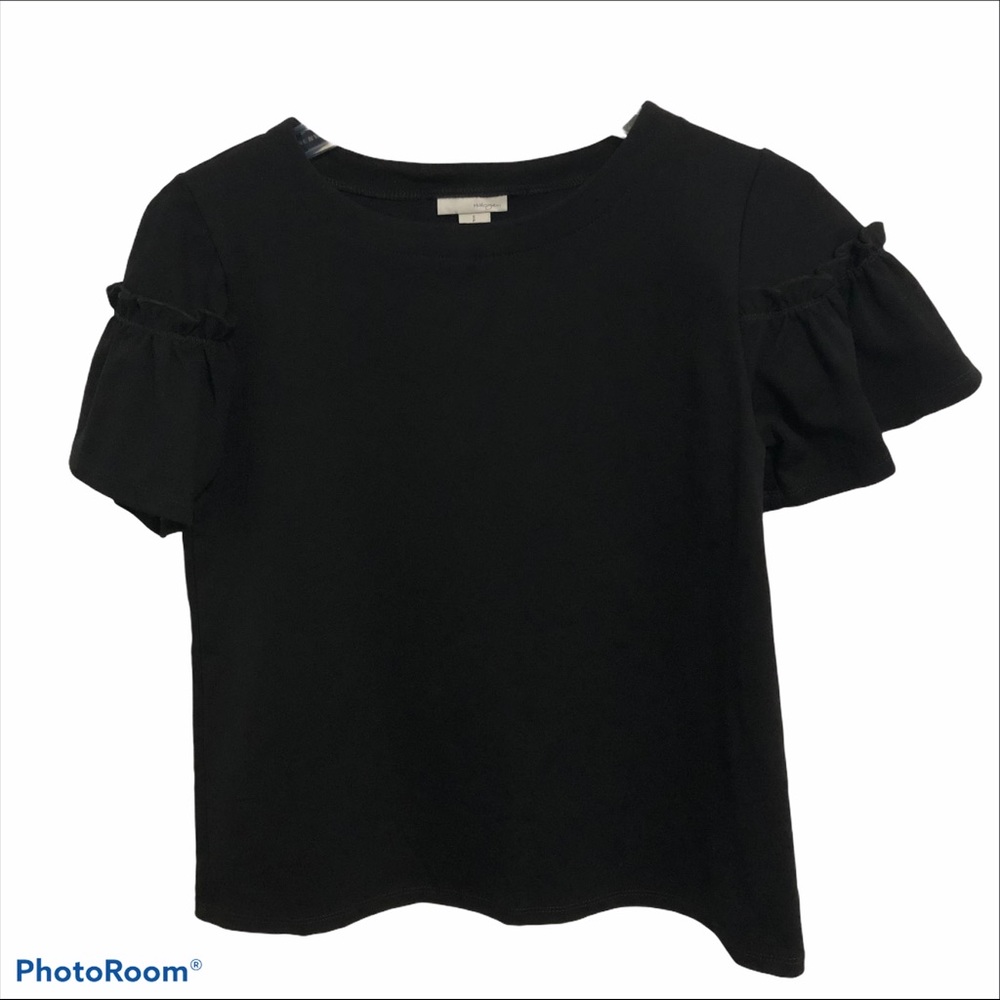 Halogen Black Flutter Short Sleeve Ruffle Detail Top Small Petite Size 4 6 - Picture 5 of 10